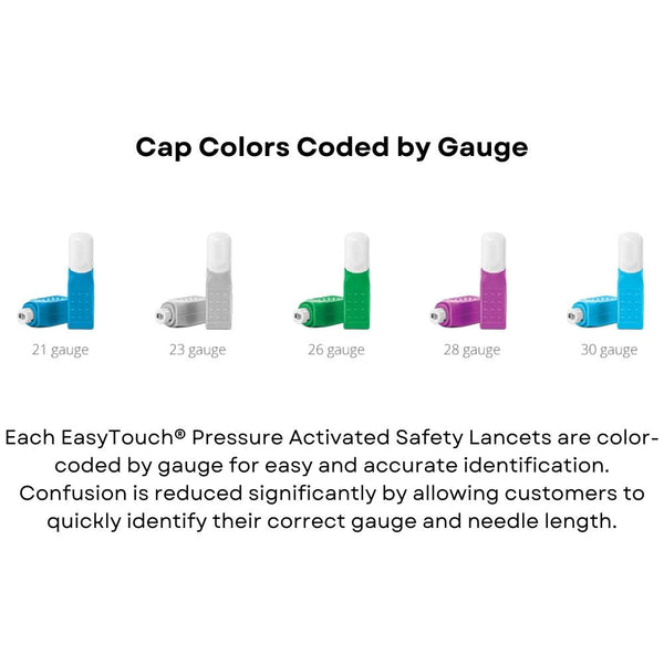 MHC EasyTouch Pressure Activated Safety Lancets, 21/23/26/28/30G, Easy Touch