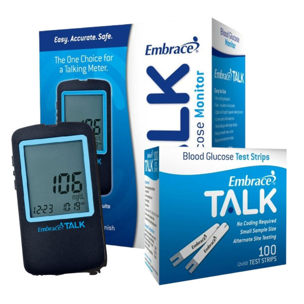 Omnis Health Embrace Talk Blood Glucose Test Strips / Meter / Monitoring Kit