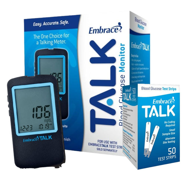 Omnis Health Embrace Talk Blood Glucose Test Strips / Meter / Monitoring Kit