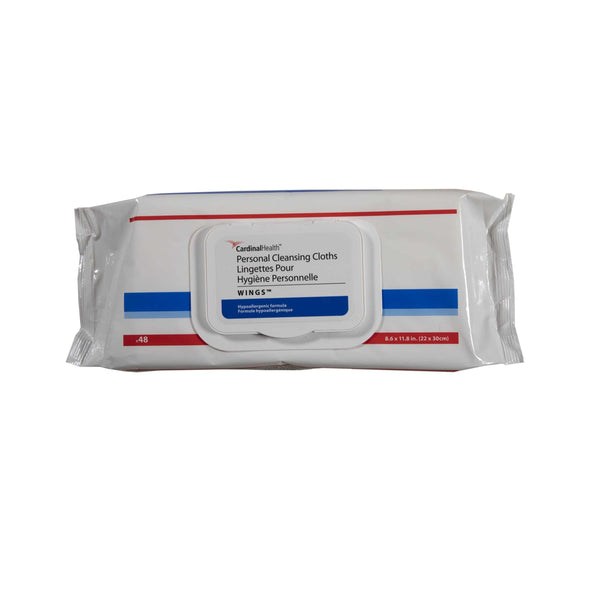 Cardinal Health Wings Personal Cleansing Cloth Infused with Vitamin E, Chamomile, and Aloe Vera, No-Rinse Formulation, Softpack