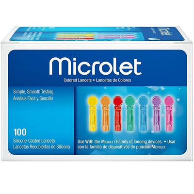 Bayer Microlet Multicolor Lancets, 28G (0.36 mm), 28 Gauge, Universal (Compatible with Most Lancing Devices)
