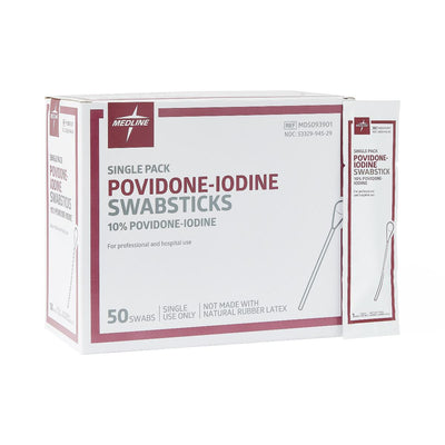 Medline 10% USP Povidone-Iodine 4 in. Swabsticks, Skin Antiseptic/Germicide, First Aid Antimicrobial