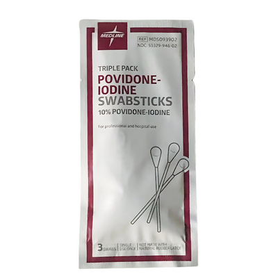 Medline 10% USP Povidone-Iodine 4 in. Swabsticks, Skin Antiseptic/Germicide, First Aid Antimicrobial