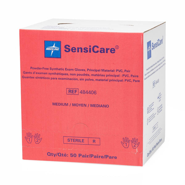 Medline SensiCare Sterile Powder-Free (PF) Synthetic Stretch Vinyl Exam Gloves, Latex-Free