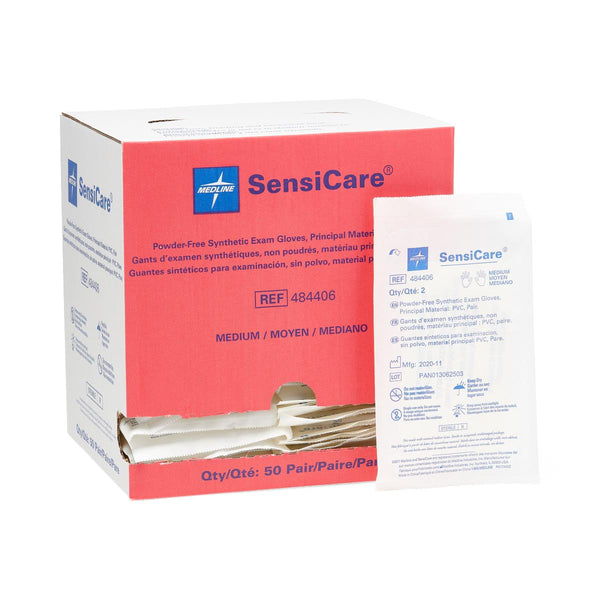 Medline SensiCare Sterile Powder-Free (PF) Synthetic Stretch Vinyl Exam Gloves, Latex-Free