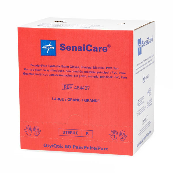 Medline SensiCare Sterile Powder-Free (PF) Synthetic Stretch Vinyl Exam Gloves, Latex-Free