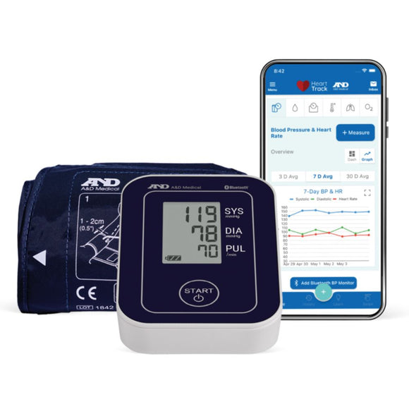 A&D Medical Wireless Bluetooth Upper Arm Digital Blood Pressure Monitor, Fits arms 8.6