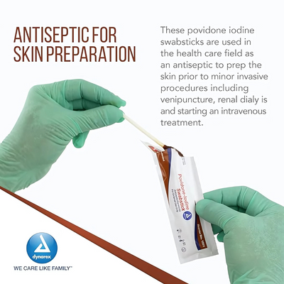 Dynarex 10% USP Povidone-Iodine 4 in. Swabsticks, Skin Antiseptic/Germicide, First Aid Antimicrobial