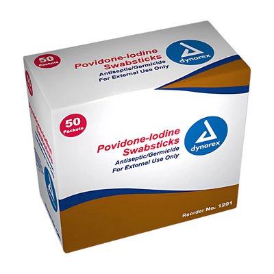 Dynarex 10% USP Povidone-Iodine 4 in. Swabsticks, Skin Antiseptic/Germicide, First Aid Antimicrobial