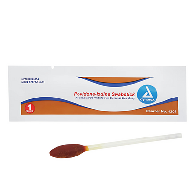 Dynarex 10% USP Povidone-Iodine 4 in. Swabsticks, Skin Antiseptic/Germicide, First Aid Antimicrobial