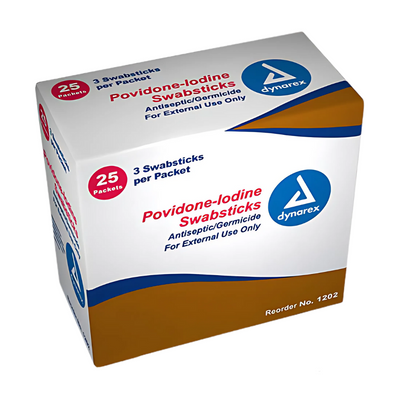 Dynarex 10% USP Povidone-Iodine 4 in. Swabsticks, Skin Antiseptic/Germicide, First Aid Antimicrobial