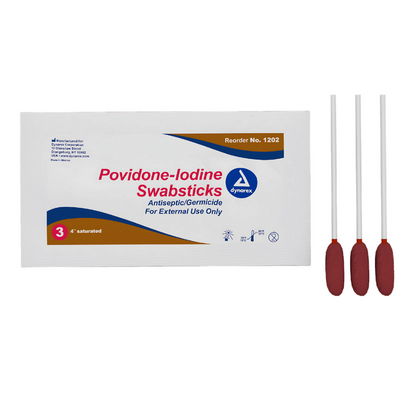 Dynarex 10% USP Povidone-Iodine 4 in. Swabsticks, Skin Antiseptic/Germicide, First Aid Antimicrobial