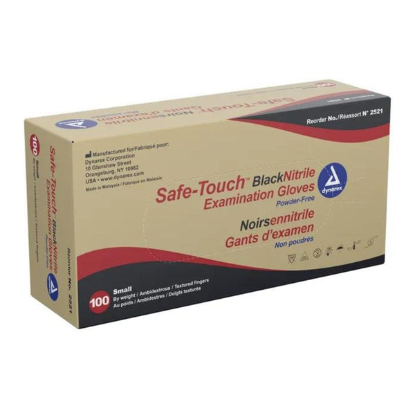 Dynarex SafeTouch Nitrile Exam Gloves, Black, Powder-free, Latex-free, Non-Sterile