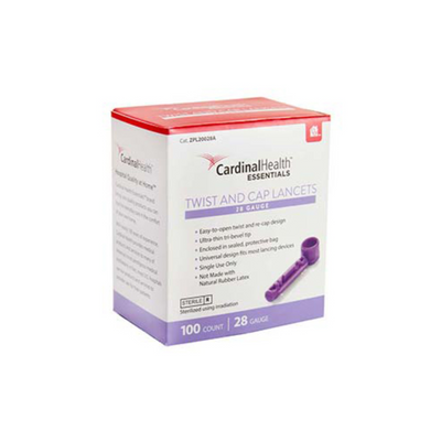 Cardinal Health Essentials Twist and Cap Lancets, 28G (0.36 mm), 28 Gauge, Universal (Compatible with Most Lancing Devices)
