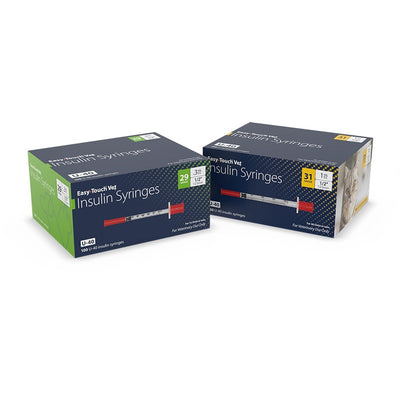 MHC EasyTouch Vet U40 Insulin Syringes for Pets, Multiple Gauges & Barrel Capacities, 1/2" (12.7mm) Needle Length, Veterinary U-40