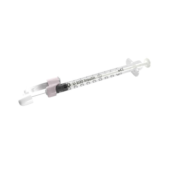 BD SafetyGlide 29G (0.33mm) 1/2in (12.7mm) 1cc (1mL) U100 Insulin Syringes, 2 Unit Scale Markings, 29 Gauge, Becton Dickinson 305930