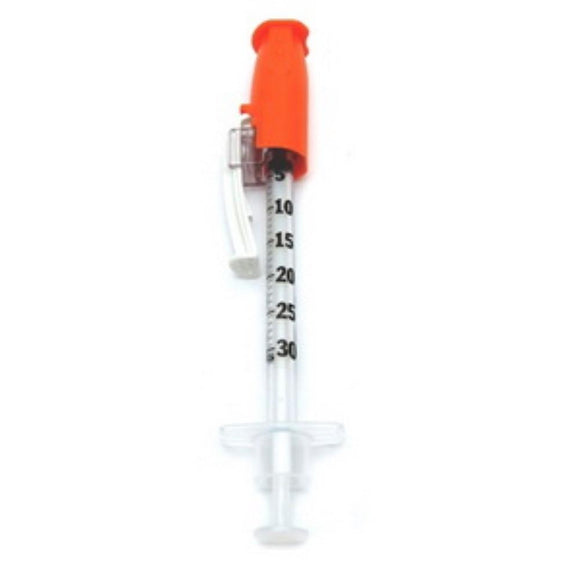 BD SafetyGlide 29G (0.33mm) 1/2in (12.7mm) 3/10cc (0.3mL) Becton Dickinson U100 Insulin Syringes