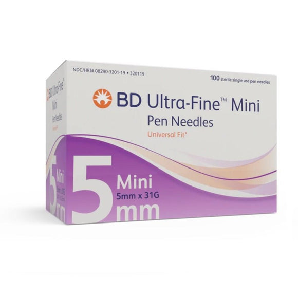 BD Ultra-Fine 31G (0.25mm) 3/16in (5mm) 100 Becton Dickinson U100 Insulin Mini Pen Needles