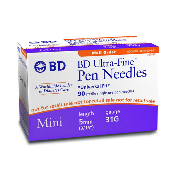 BD Ultra-Fine 31G (0.25mm) 3/16in (5mm) 90 Becton Dickinson U100 Insulin Mini Pen Needles