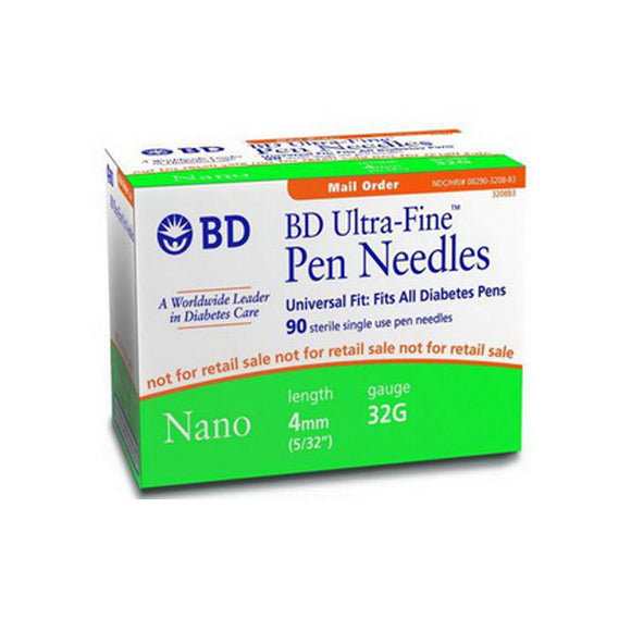 BD Ultra-Fine 32G (0.23mm) 5/32in (4mm) 90 Becton Dickinson U100 Insulin Nano Pen Needles