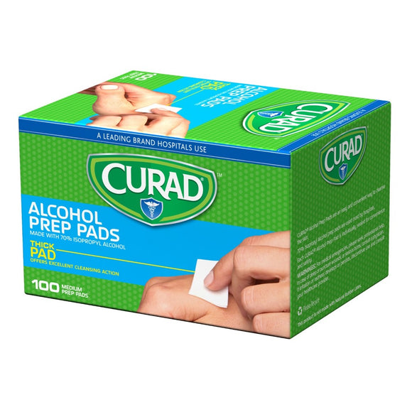 Medline Curad Alcohol Prep Pads, 2-Ply Medium, Box of 100, CUR45585RB