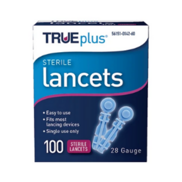 Trividia 28G (0.36mm) True Plus Lancets for TRUEdraw Lancing Device, 28 Gauge, Sterile, Comfort Tip, Box of 100