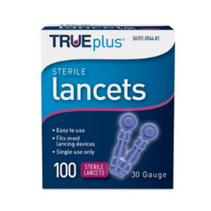 Trividia 30G (0.30mm) True Plus Lancets for TRUEdraw Lancing Device, 30 Gauge, Sterile, Comfort Tip, Box of 100