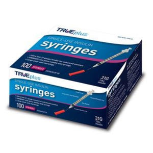 Trividia TRUEplus 31G (0.25mm) 5/16in (8mm) 1cc (1mL) U100 Insulin Syringes