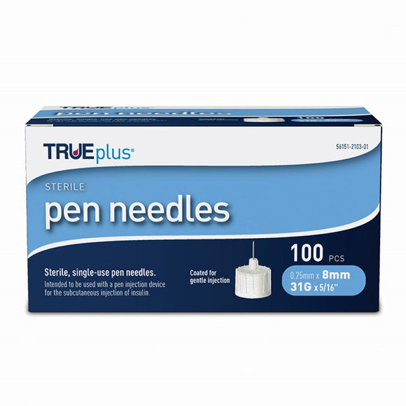 Trividia TRUEplus 31G (0.25mm) 5/16in (8mm) 100 U100 Insulin Pen Needles