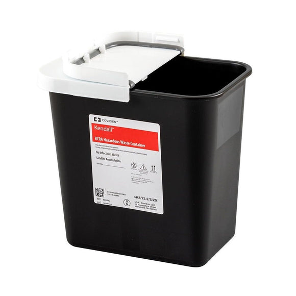 Kendall SharpSafety™ RCRA Hazardous Waste Container, Hinged Lid with Snap Cap, 2GL Capacity, Black