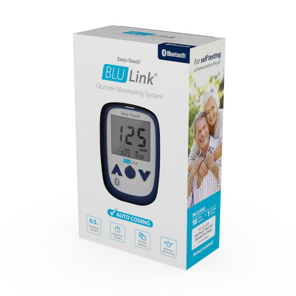 MHC EasyTouch BluLink Blood Glucose Meter, Sugar Level Monitoring System with Bluetooth Connectivity, No Coding, 849001