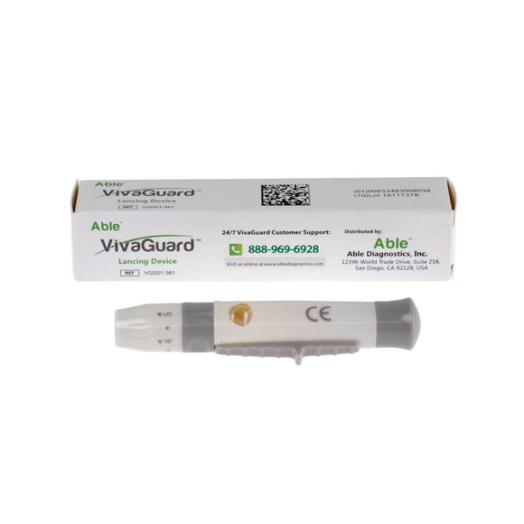 Able Diagnostics VivaGuard Lancing Device, 5 Customizable Penetration Depth Settings, VGD01-381