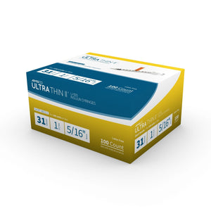 Delta Hi-Tech Aimsco 31G (0.25mm) 5/16in (8mm) 1cc (1mL) UltraThin II U100 Insulin Syringes, Box of 100