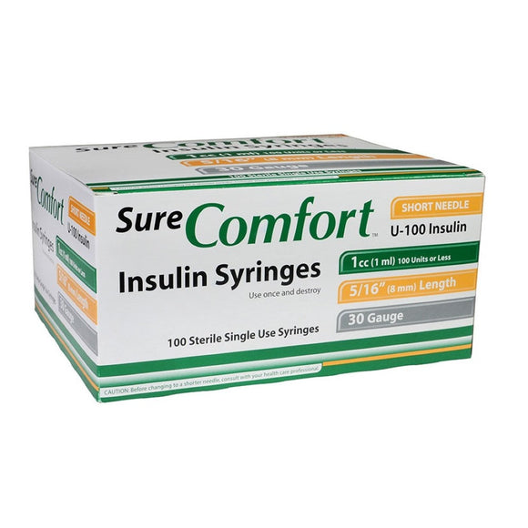Allison Medical SureComfort 30G (0.30mm) 5/16in (8mm) 1cc (1mL) U100 Insulin Syringes