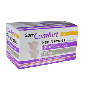 Allison Medical SureComfort 31G (0.25mm) 3/16in (5mm) 100 U100 Insulin Pen Needles