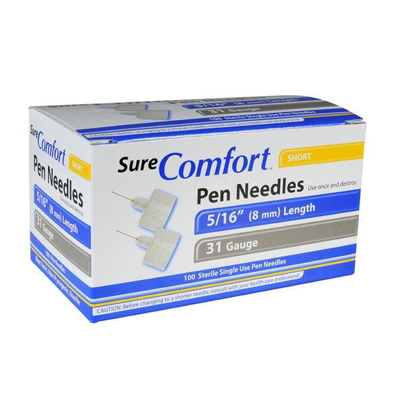 Allison Medical SureComfort 31G (0.25mm) 5/16in (8mm) 100 U100 Insulin Pen Needles