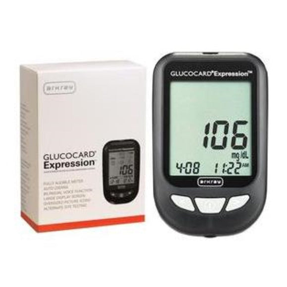 Arkray Glucocard Expression Talking Blood Glucose Meter, Sugar Level Monitoring System with Enabled Bilingual Voice Features, 6 Second Results, Auto-Coding, 570001