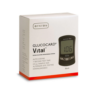 Arkray Glucocard Vital Basic Blood Glucose Meter, Sugar Level Monitoring System with 7 Second Test Time, 250 Test Memory, Auto Coding, 760001