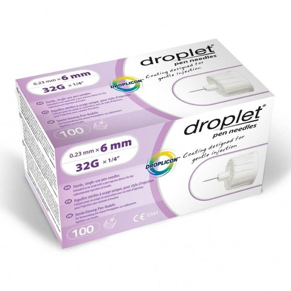 HTL-Strefa Droplet 32G (0.23mm) 1/4in (6.35mm) 100 U100 Insulin Pen Needles, 8313