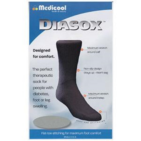 Medicool DiaSox Diabetes Socks, Large (Men's 9-1/2 to 12 and Women's 10 to 13), Black