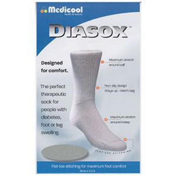Medicool DiaSox Diabetes Socks, Large (Men's 9-1/2 to 12 and Women's 10 to 13), White