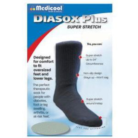 Medicool DiaSox Plus Oversize Diabetes Socks, Large, Black