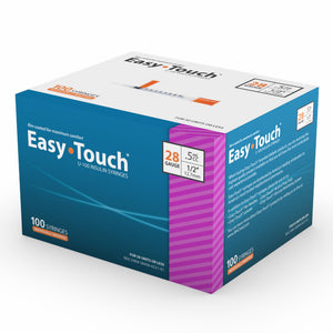 MHC EasyTouch 28G 1/2in (12.7mm) 1/2cc (0.5mL) U100 Insulin Syringes, 28 Gauge (0.36mm), Individually Wrapped