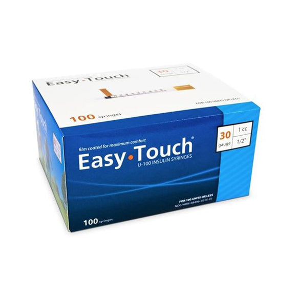 MHC EasyTouch 30G (0.30mm) 1/2in (12.7mm) 1cc (1mL) U100 Insulin Syringes