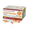 Pharma Supply Advocate 31G (0.25mm) 5/16in (8mm) 3/10cc (0.3mL) U100 Insulin Syringes, Half-Unit Scale