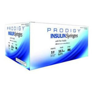 Prodigy 28G (0.36mm) 1/2in (12.7mm) 1cc (1mL) U100 Insulin Syringes, Box of 100