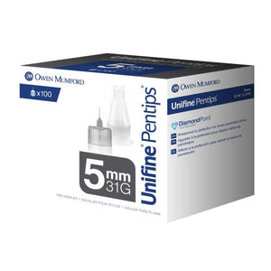 Owen Mumford Unifine Pentips 31G (0.25mm) 3/16in (5mm) 100 U100 Insulin Pen Needles
