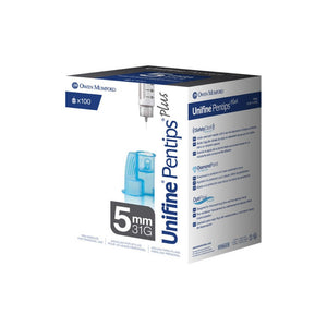 Owen Mumford Unifine Pentips Plus 31G (0.25mm) 3/16in (5mm) 100 U100 Insulin Pen Needles