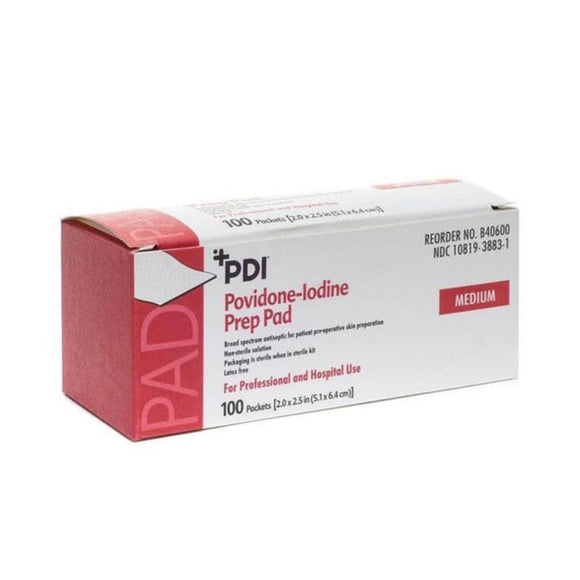 PDI Povidone Iodine (PVP-I) Prep Pads Medium, Box of 100, B40600