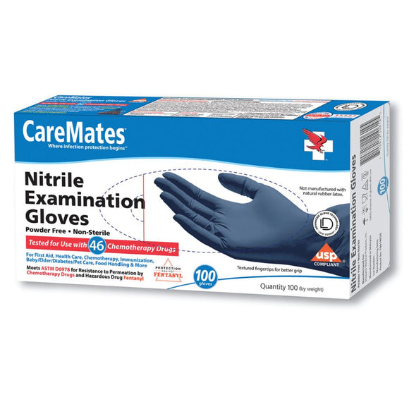 CareMates Nitrile Exam Glove, Non-sterile, Powder-free, Latex-free, Chemo Rated